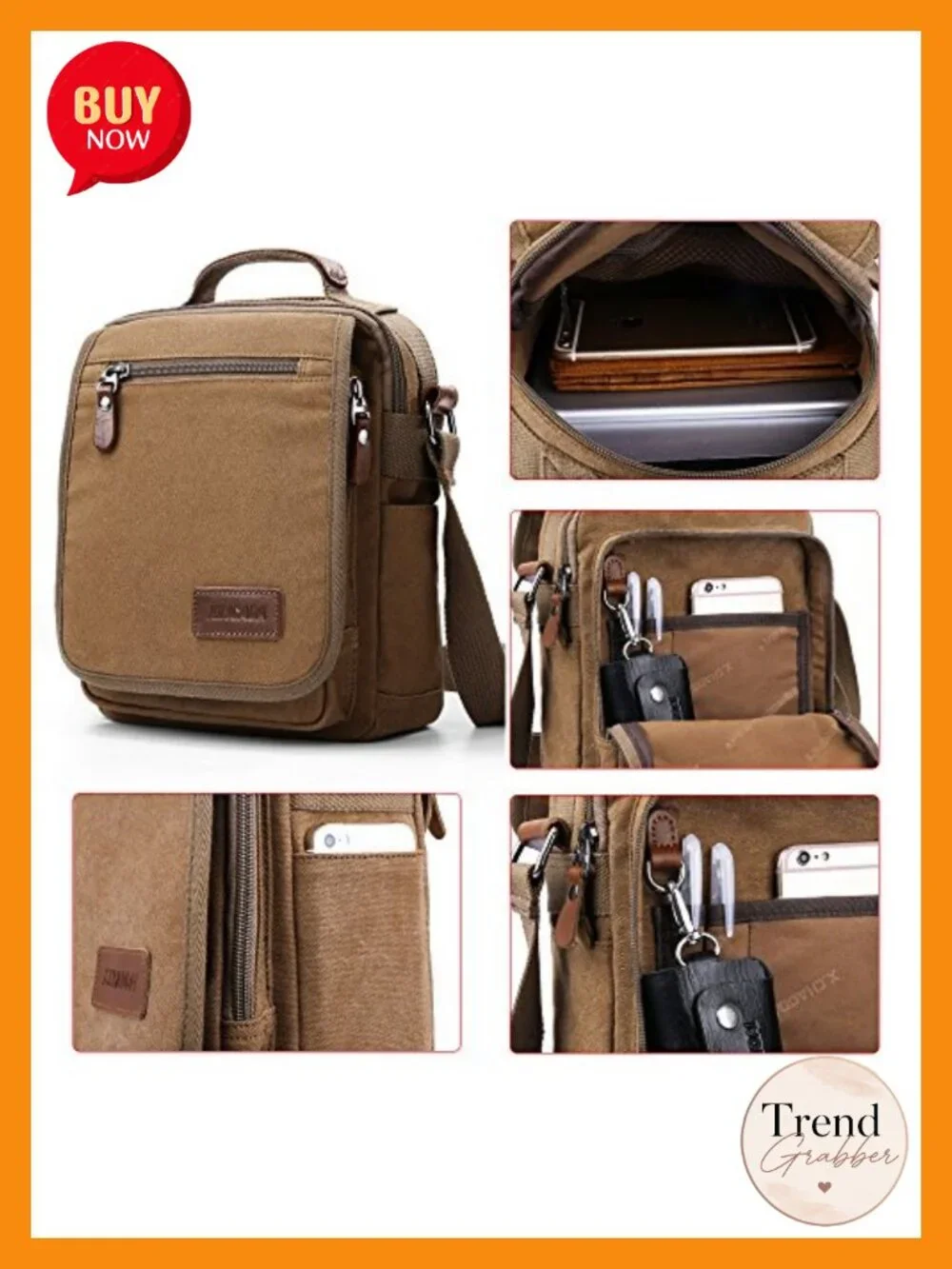 Men's Canvas Messenger Bag Crossbody Shoulder Bag Travel Work Bag